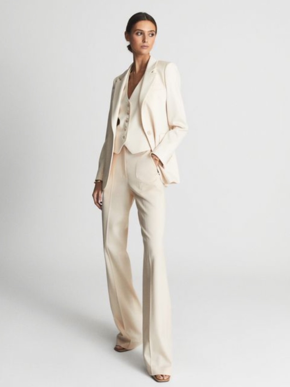 NWT REISS Stretch-Wool Luna Flair Trousers - Ecru 0 - Picture 4 of 16
